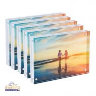 Dwelling With Pride Acrylic Picture Frame Set of 5-5x7 Inch | Magnetic Frame | Collage Stand for Family Photographs | Clear Standing Blocks for Office Desk & Side Table | Wedding G