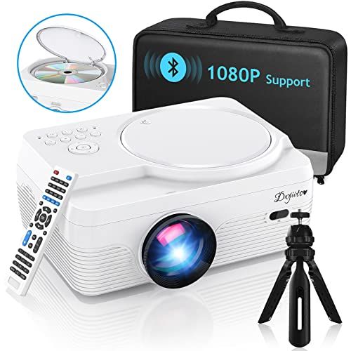  Dxyiitoo Full HD Bluetooth Projector Built in DVD Player, 7500LM 1080P Supported, Portable Mini DVD Projector for Outdoor Movies, 250 Home Theater, Compatible with iOS/Android/TV Stick/PS4/