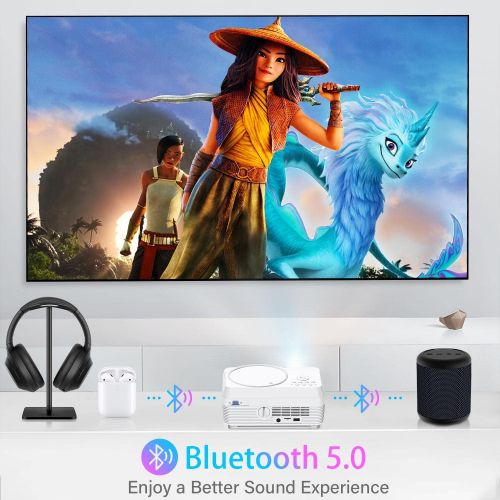  Dxyiitoo Full HD Bluetooth Projector Built in DVD Player, 7500LM 1080P Supported, Portable Mini DVD Projector for Outdoor Movies, 250 Home Theater, Compatible with iOS/Android/TV Stick/PS4/