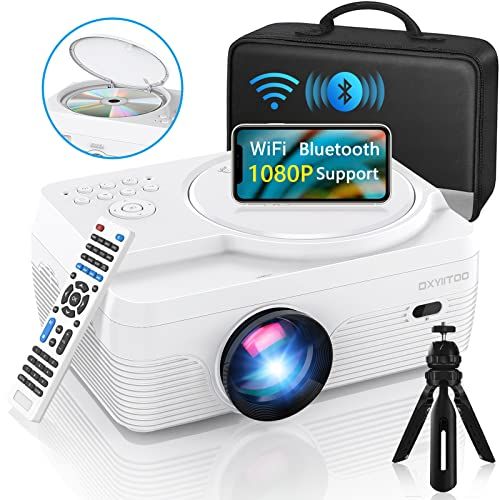  Dxyiitoo Full HD WiFi Bluetooth Projector Built in DVD Player, 8000LM 1080P Supported, Portable Mini DVD Projector for Outdoor Movies, 250 Home Theater, Compatible with iOS/Android/TV Stick