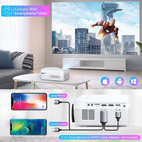  Dxyiitoo Full HD Bluetooth Projector Built in DVD Player, 7500LM 1080P Supported, Portable Mini DVD Projector for Outdoor Movies, 250 Home Theater, Compatible with iOS/Android/TV Stick/PS4/