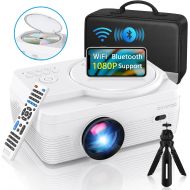 Dxyiitoo Full HD WiFi Bluetooth Projector Built in DVD Player, 8000LM 1080P Supported, Portable Mini DVD Projector for Outdoor Movies, 250 Home Theater, Compatible with iOS/Android/TV Stick