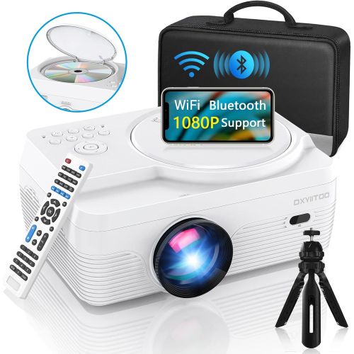  Dxyiitoo Full HD WiFi Bluetooth Projector Built in DVD Player, 8000LM 1080P Supported, Portable Mini DVD Projector for Outdoor Movies, 250 Home Theater, Compatible with iOS/Android/TV Stick