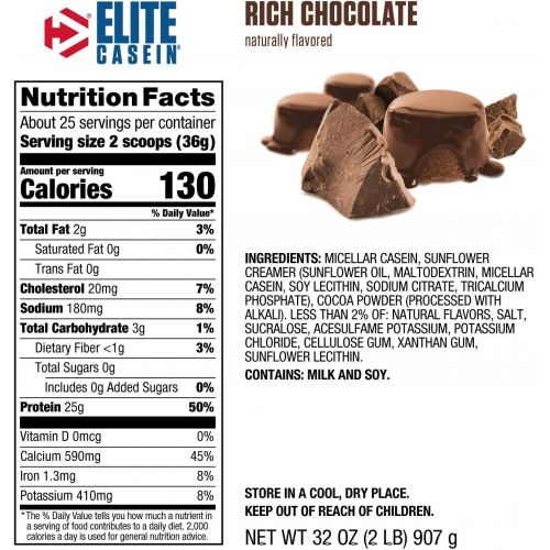  Dymatize Elite 100% Micellar Casein Slow Absorbing Protein, Rich Chocolate, 4 lbs