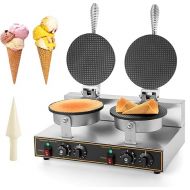 Dyna-Living Ice Cream Cone Maker 110V Commercial Waffle Cone Machine 2400W Electric Stainless Steel Non-stick Cone Waffles Maker Double Head Egg Roll Mold for Restaurant Home Use