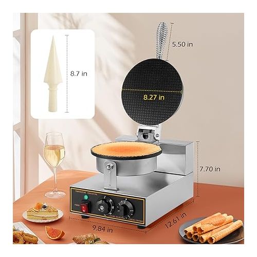  Dyna-Living Commercial Ice Cream Cone Machine Waffle Cone Maker 110V Electric Stainless Steel Egg Roll Mold Nonstick Waffle Cone and Bowl Maker for Home Restaurant Use 1200W