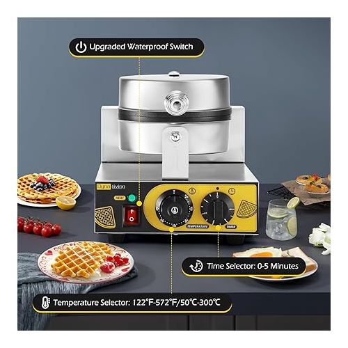  Dyna-Living Commercial Waffle Maker Electric Waffle Iron Nonstick Restaurant Flip Waffle Cones Maker Machine Waffle Bowl Maker for Household Bakeries Snack Bar 110V 1200W