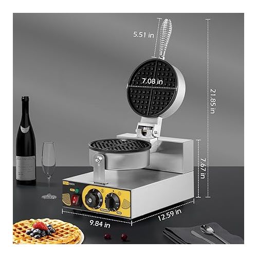  Dyna-Living Commercial Waffle Maker Electric Waffle Iron Nonstick Restaurant Flip Waffle Cones Maker Machine Waffle Bowl Maker for Household Bakeries Snack Bar 110V 1200W