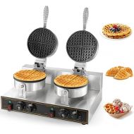 Dyna-Living Commercial Waffle Maker Double Heads Waffle Maker Machine 110V 2400W Non-stick Round Waffle Iron Maker Thicken Stainless Steel Waffle Maker Professional Waffle Maker for Restaurant