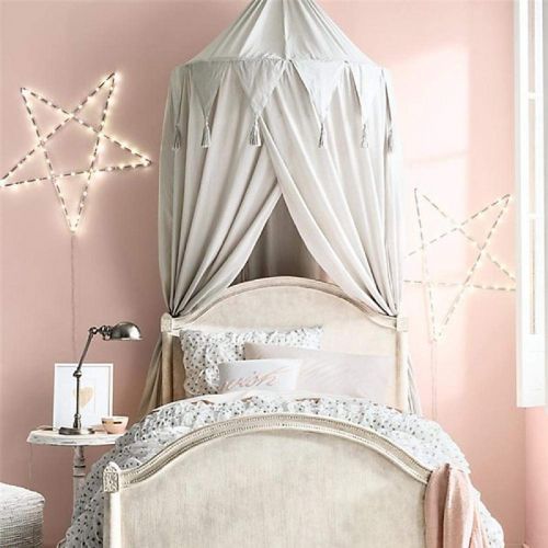  [아마존베스트]Dyna-Living Bed Canopy, Chiffon Reading Nook Tent Dome Triangle Tassel Net with Assembly Tools Bedroom...