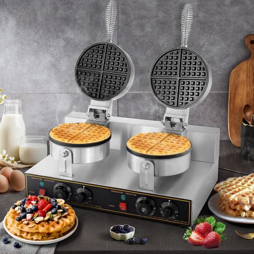  Dyna-Living Waffle Maker Electric Waffle Iron Cone Machine 110V Stainless Steel Non-stick Double Head Waffle Furnace Suitable for Bakery, Restaurant, Snack Bar or Household