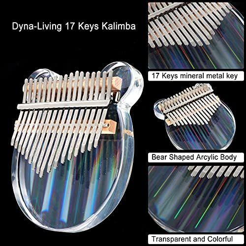  [아마존베스트]Dyna-Living Kalimba 17 Keys Finger Piano Acrylic Kalimba Instrument Crystal Thumb Piano Transparent Musical Instrument Gifts for Children Adults Beginners with Protective Box (Bear