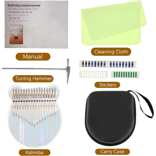  [아마존베스트]Dyna-Living Kalimba 17 Keys Finger Piano Acrylic Kalimba Instrument Crystal Thumb Piano Transparent Musical Instrument Gifts for Children Adults Beginners with Protective Box (Bear