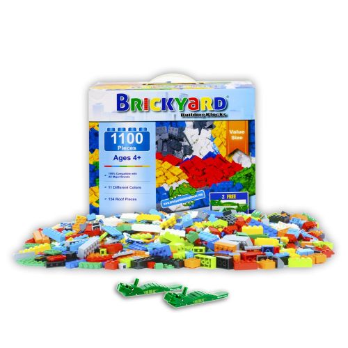  DynaMax and ships from Amazon Fulfillment. Brickyard Building Blocks Building Bricks - 1100 Pieces Toys Bulk Block Set with 154 Roof Pieces, 2 Free Brick Separators, and Reusable Storage Box, Compatible with All Major Brand