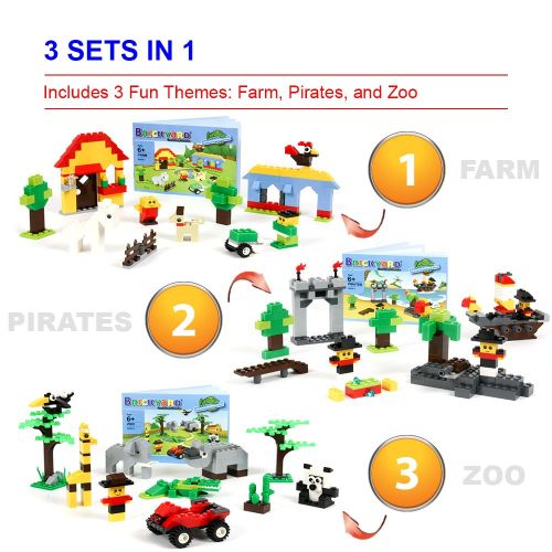  DynaMax and ships from Amazon Fulfillment. Brickyard Building Blocks 3-in-1 Building Bricks Set, 625 Pieces Compatible Brick Toys - Farm, Pirates, & Zoo Theme with Instructions, 2 Bonus Brick Separators, and Reusable Storag