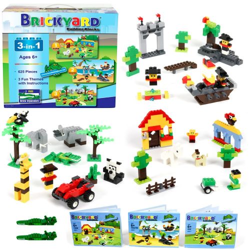  DynaMax and ships from Amazon Fulfillment. Brickyard Building Blocks 3-in-1 Building Bricks Set, 625 Pieces Compatible Brick Toys - Farm, Pirates, & Zoo Theme with Instructions, 2 Bonus Brick Separators, and Reusable Storag