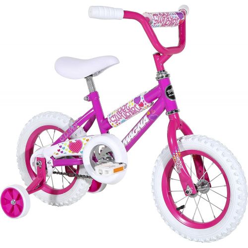 다이나크래프트 Dynacraft Magna Kids Bike Girls 12 Inch Wheels with Training Wheels in White, Pink and Purple for Ages 2 Years and Up