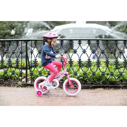 다이나크래프트 Dynacraft Magna Kids Bike Girls 12 Inch Wheels with Training Wheels in White, Pink and Purple for Ages 2 Years and Up