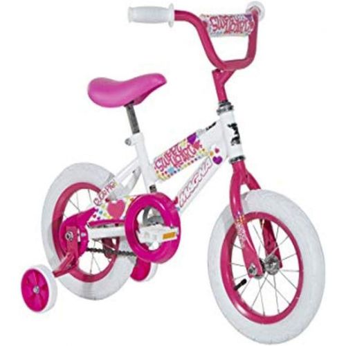 다이나크래프트 Dynacraft Magna Kids Bike Girls 12 Inch Wheels with Training Wheels in White, Pink and Purple for Ages 2 Years and Up