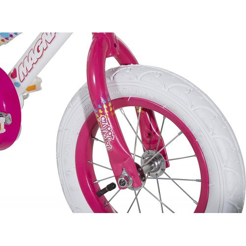 다이나크래프트 Dynacraft Magna Kids Bike Girls 12 Inch Wheels with Training Wheels in White, Pink and Purple for Ages 2 Years and Up