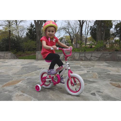 다이나크래프트 Dynacraft Magna Kids Bike Girls 12 Inch Wheels with Training Wheels in White, Pink and Purple for Ages 2 Years and Up