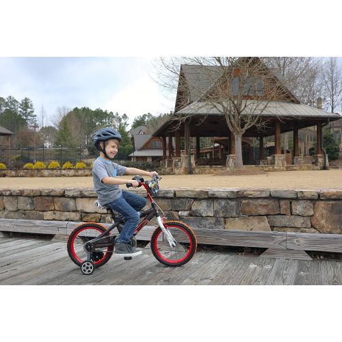 다이나크래프트 Dynacraft Hot Wheels Kids Bike Boys 16 Inch with Rev Grip Accessory, Front Hand Brake and Traning Wheels in Black