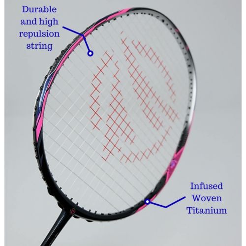  Dynamic Shuttle Sports Premium Hyperion KV-100 Carbon Fiber IndoorOutdoor Professional Badminton Racket - for Both Offensive and Defensive Players, Good for All Levels