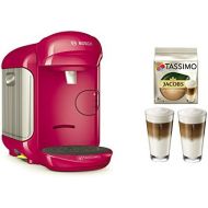 [아마존베스트]Dynamic24 Bosch TASSIMO Vivy 2 Bundle + Latte Macchiato Glaser Set + TDisc Latte Macchiato (Pink)