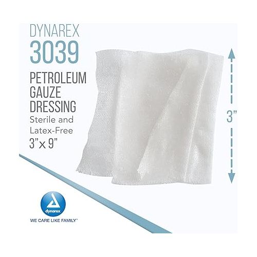  Dynarex 3039 Sterile Petroleum Non Adhering Gauze Dressing for Wound, 3