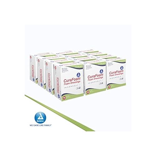  Dynarex CuraFoam Foam Dressings, Non-Bordered, Sterile, Provides Cushioned and Moist Wound Care, Used for Medium to Heavy Exuding Wounds, 2