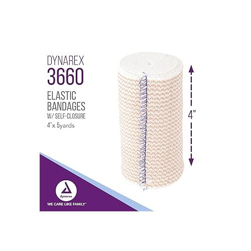 Dynarex Elastic Bandages with Self-Closure, Outstanding Compression and Stretch, Latex-Free Elastic Bandages with Velcro Closure, 4