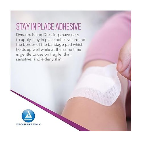  Dynarex Island Dressings - Sterile, Wound or Blister Dressing, Individually Packaged, Highly Absorbent Bandage Dressing, Adhesive Border, White, 4” x 4”- 6 Boxes of 25 Dressings