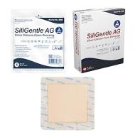 Dynarex SiliGentle AG Silver Silicone Foam Dressings, Wound Care, Soft & Absorbent, White, 6” x 6” Adhesive Foam Pad Dressing with Silicone Layer, 1 Box of 10 Non-Adhesive Silicone Foam Dressings