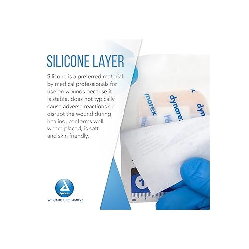  Dynarex SiliGentle AG Silver Silicone Foam Dressings, Wound Care, Soft & Absorbent, White, 6” x 6” Adhesive Foam Pad Dressing with Silicone Layer, 1 Box of 10 Non-Adhesive Silicone Foam Dressings