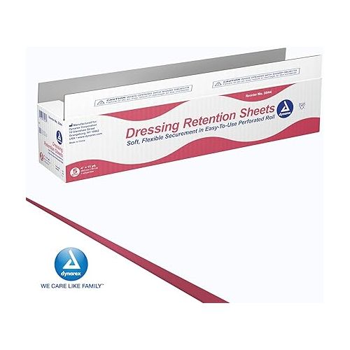  Dynarex Dressing Retention Sheet - Adhesive Waterproof Medical Tape Sheet for Wound Dressing - Skin-Friendly Non-Woven Fabric - 4