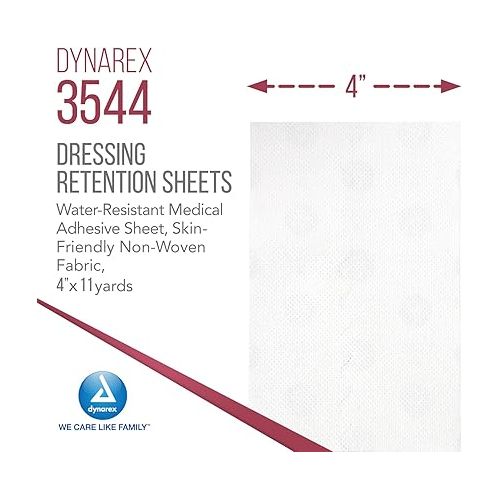  Dynarex Dressing Retention Sheet - Adhesive Waterproof Medical Tape Sheet for Wound Dressing - Skin-Friendly Non-Woven Fabric - 4