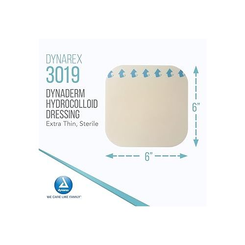  Dynarex DynaDerm Hydrocolloid Dressings, Sterile Moist Bandages Used for All Kinds of Wounds, 6