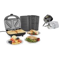 Vonshef 220 240 Volts 3 in 1 Sandwich/Panini Maker, Waffle Iron & Grill with Removable Plates - 700W - Stainless Steel | Bundle With Dynastar Plug Adapters | 220v 240v (NOT FOR USA)