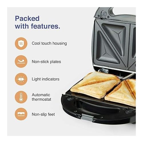  Vonshef 220 240 Volts 3 in 1 Sandwich/Panini Maker, Waffle Iron & Grill with Removable Plates - 700W - Stainless Steel | Bundle With Dynastar Plug Adapters | 220v 240v (NOT FOR USA)