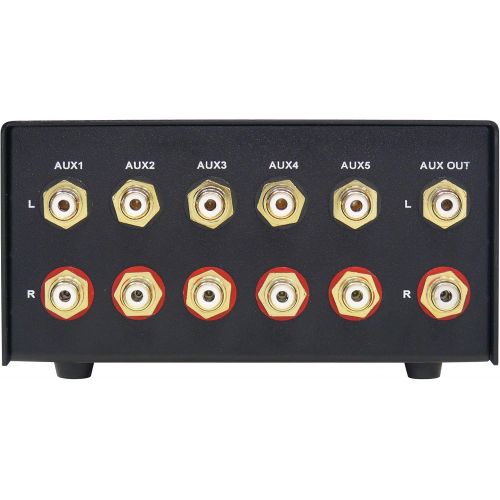  Dynavox AUX S Input Extension Switch in Metal Housing with 5 RCA Inputs for Stereo and Surround Amplifier (Black)