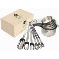 E&M CLOVER Measuring Cups and Measuring Spoons Combo Set Stainless Steel, Stackable, Dishwasher Safe, Engraved Markings, Easy Read for Cooking/Baking, Metric Measurement, Heavy Duty, Dry or L