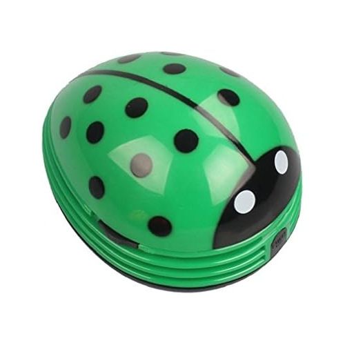  E ECSEM Mini Portable Handheld Cordless Tabletop Crumb Sweeper Desktop Dust Vacuum Cleaner Cute Beetle Ladybug Battery Operated (Green)