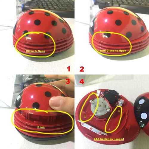  E ECSEM Mini Portable Handheld Cordless Tabletop Crumb Sweeper Desktop Dust Vacuum Cleaner Cute Beetle Ladybug Battery Operated (Green)