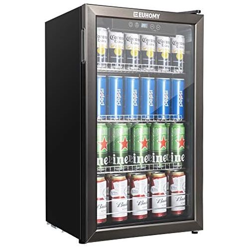  [아마존베스트]E EUHOMY Euhomy Beverage Refrigerator and Cooler, 115-120 Can Mini fridge with Glass Door, Small Refrigerator with Adjustable Shelves for Soda Beer or Wine, Perfect for Home/Bar/Office, Bla