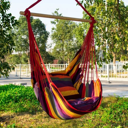  [아마존 핫딜]  [아마존핫딜]E EVERKING EverKing Hanging Rope Hammock Chair Porch Swing Seat, Large Hammock Net Chair Swing, Cotton Rope Porch Chair for Indoor, Outdoor, Garden, Patio, Porch, Yard - 2 Seat Cushions Inclu