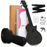 Enya Concert Ukulele AcousticPlus Nova U/BK EQ 23” Cutaway Carbon Fiber Beginner Travel Ukulele Kit with Case, Strap, Capo, Strings (Black)