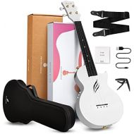 Concert Ukulele Electric Enya Nova U/WH EQ 23”Cutaway Carbon Fiber Beginner Travel Ukulele Kit with TransAcoustic Pickup,Case,Strap,Capo,Strings (White)