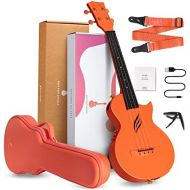 Concert Ukulele Electric Enya Nova U/OR EQ 23”Cutaway Carbon Fiber Beginner Travel Ukulele Kit with TransAcoustic Pickup,Case,Strap,Capo,Strings (Orange)