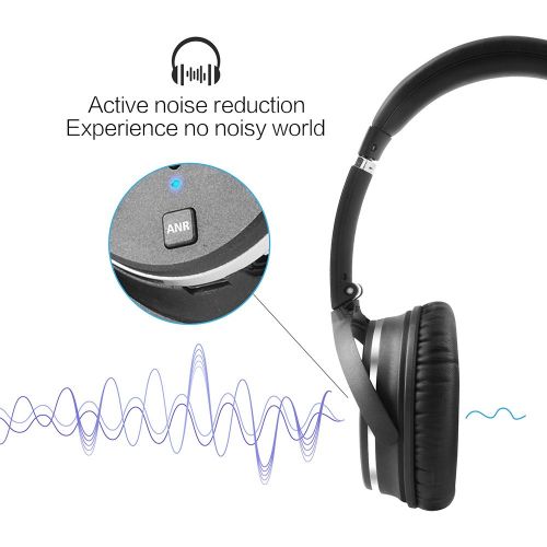  E T Active Noise Cancelling Bluetooth Headphones, Over-Ear Hi-Fi Deep Bass Wireless Headphones with Microphone, 90°Swiveling Earcups Adjust Headband Soft Earpads Earmuff for Travel Wor