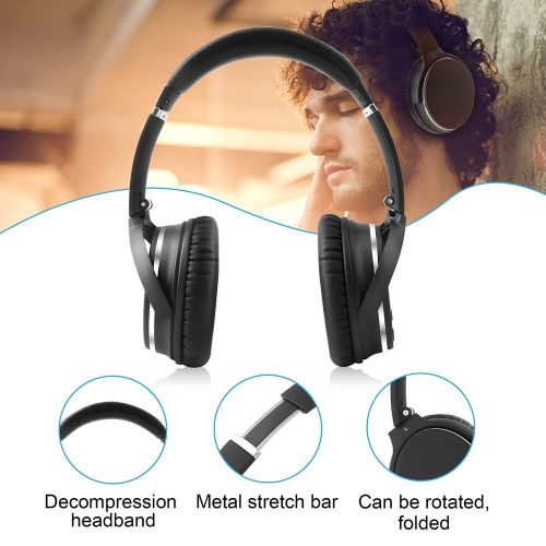  E T Active Noise Cancelling Bluetooth Headphones, Over-Ear Hi-Fi Deep Bass Wireless Headphones with Microphone, 90°Swiveling Earcups Adjust Headband Soft Earpads Earmuff for Travel Wor